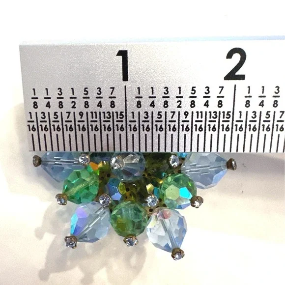 VTG 1950s AB‎ Crystal Brooch 2" Aurora Borealis Beaded Cluster Flower Pin MCM - Picture 8 of 10